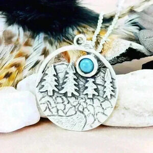 Turquoise Western necklace mountain pendant country jewelry